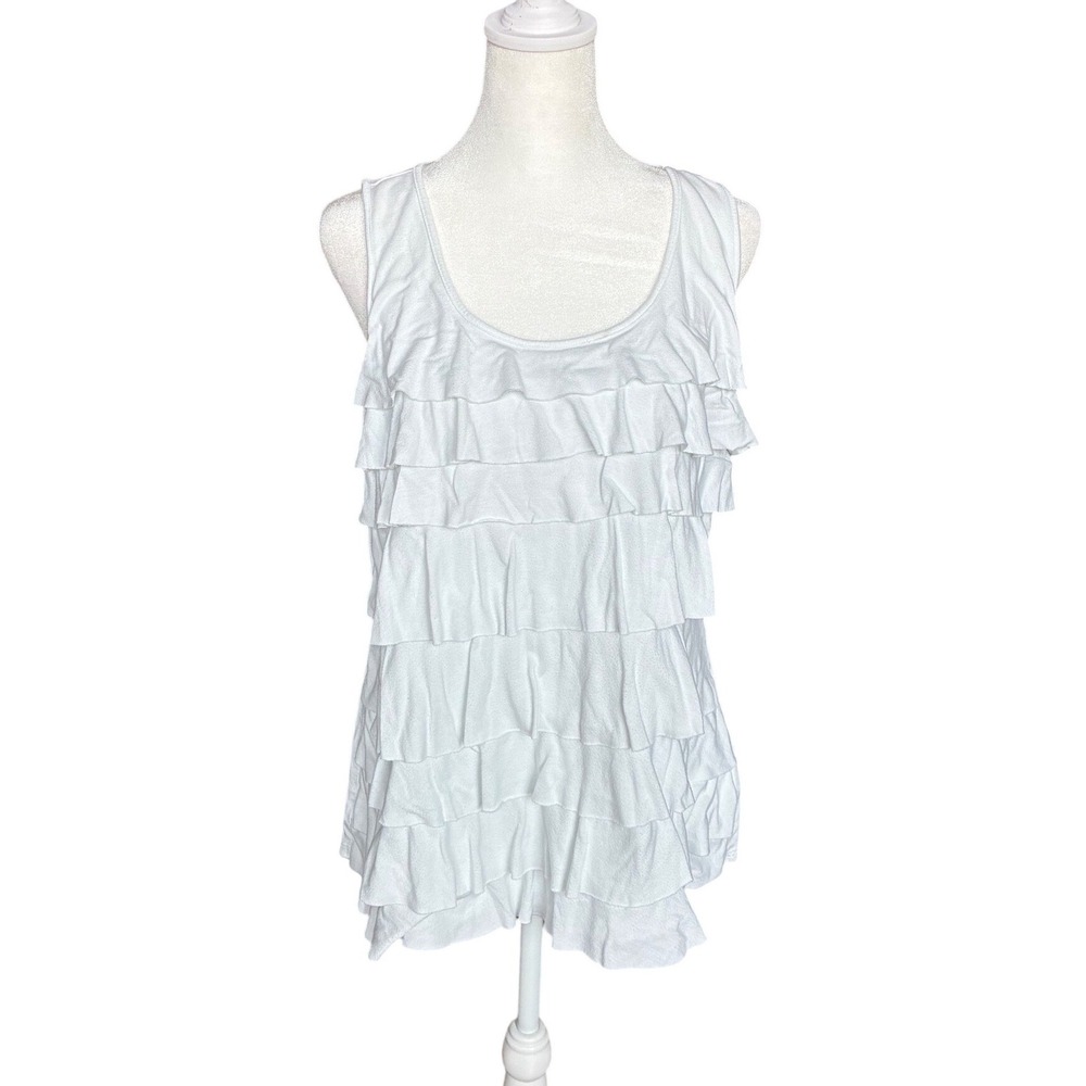 Liz Claiborne White Tiered Ruffle Tank Top Sleeveless Scoop Neck Large